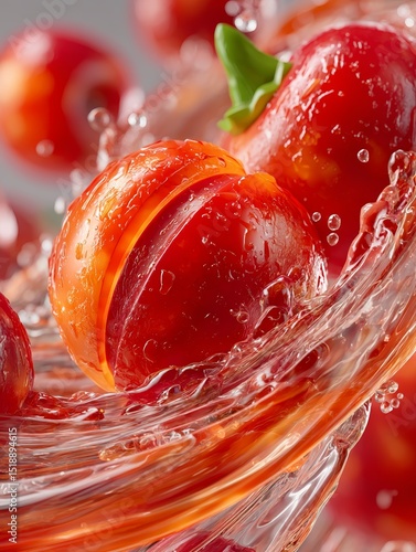 Vibrant Acerola Cherries in Water Splash with Fresh Elements and Tropical Appeal
