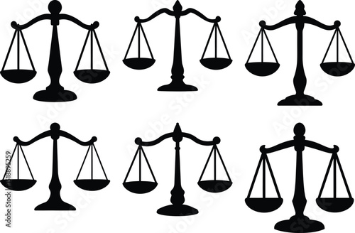 Six Scales of Justice in Simple Black and White Silhouette Design