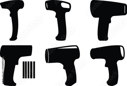Silhouettes of Barcode Scanners in Black and White for Inventory Tracking