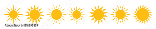 Set of sun icon. Sun icons vector isolated on white background. Vector flat design. Collection of sun stars for use in as logo or weather icon. sunset collection, summer, sunlight  stock vector..