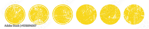 Set of Yellow grunge ink stamp circles, round shape stamp. Round vector isolated on white background. Black stamp vector. Collection for grunge badge, seal, ink and stamp design template. Vector shape