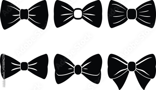 Collection of Six Black Bowties Featuring Elegant and Symmetrical Designs