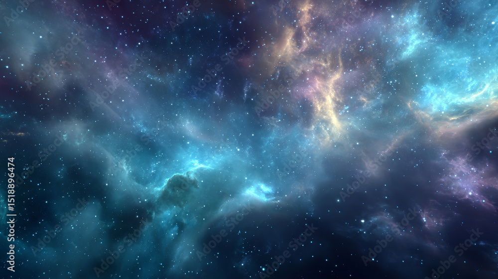 Fototapeta premium Cosmic Nebula: A breathtaking view of a vibrant nebula, swirling with blues, purples, and pinks, speckled with distant stars. The image evokes a sense of wonder and mystery.