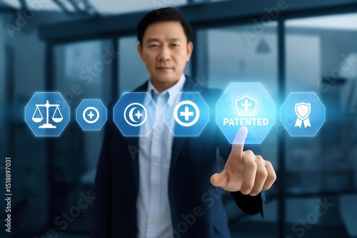 Innovative patent strategies corporate office digital technology modern workspace professional viewpoint intellectual property solutions