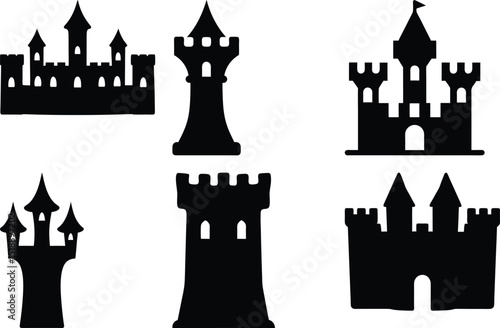 Collection of Silhouette Castles and Towers, Vector Illustration for Design and Decor