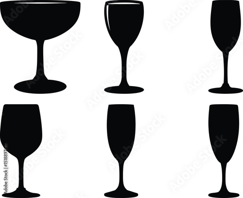 Silhouette of various types of elegant glassware displayed in a collage