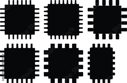 Multiple variations of integrated circuit packages in black and white vector art