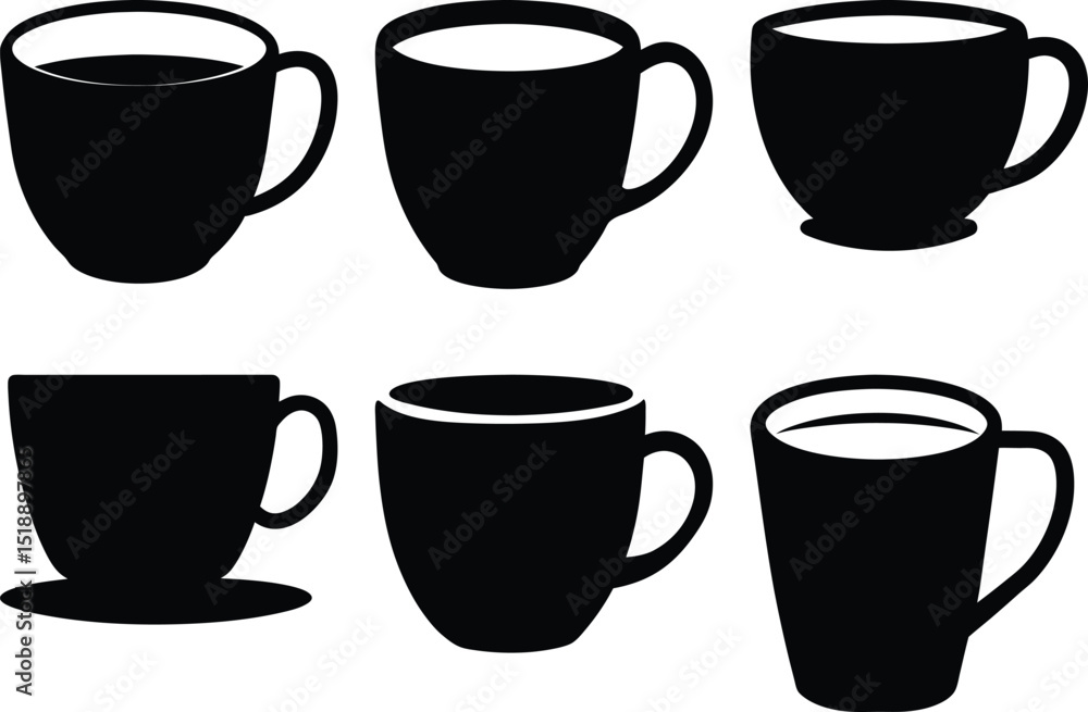 Collection of Black Coffee and Tea Cups in Various Styles and Shapes Collection of Black Coffee and Tea Cups in Various Styles and Shapes