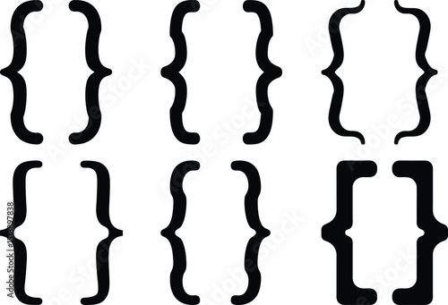 An assortment of curly brace glyphs in different variations and styles