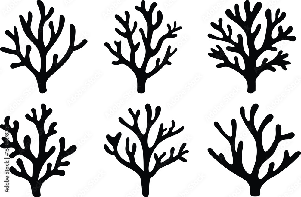 Obraz premium Black and white coral illustration with six similar sea plants