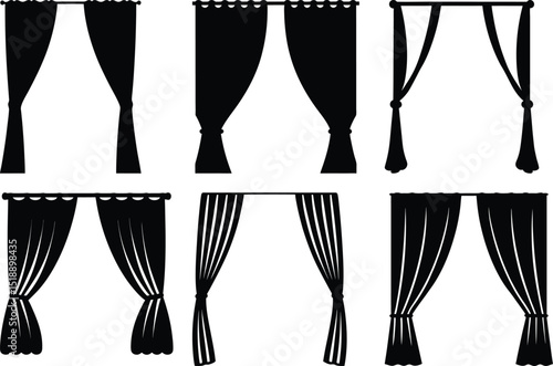 Diverse set of silhouette window curtain designs in different styles shown
