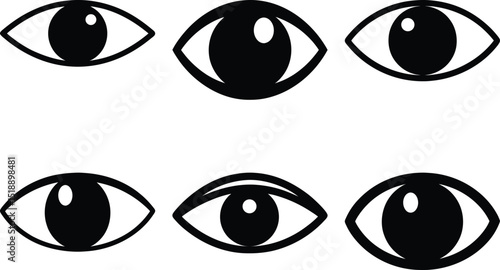 Collection of Six Stylized Eye Designs with Varying Iris and Eyelid Shapes