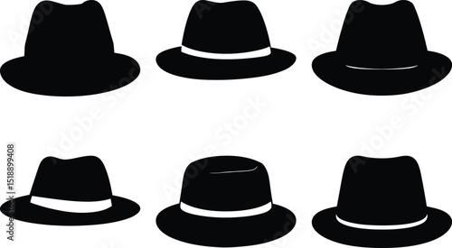 Collection of Black Fedora Hats in Different Styles and Variations on Display