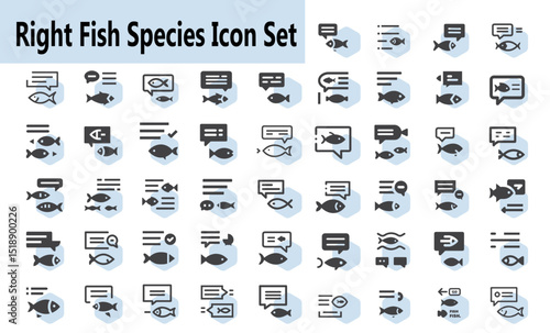 Fish Farming Right Fish Species Icon Set. Simple Vector Illustration. For Website Design, Logo, App, Template, Ui, Etc. Fishing and aquaculture icons set. outline, linear, marine and aquatic symbols