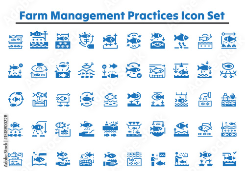 Fish Farming Icon Set. Implement Proper. Simple Vector Illustration. For Website Design, Logo, App, Template, Ui, Etc. Fishing and aquaculture icons set. outline, linear, marine and aquatic symbols