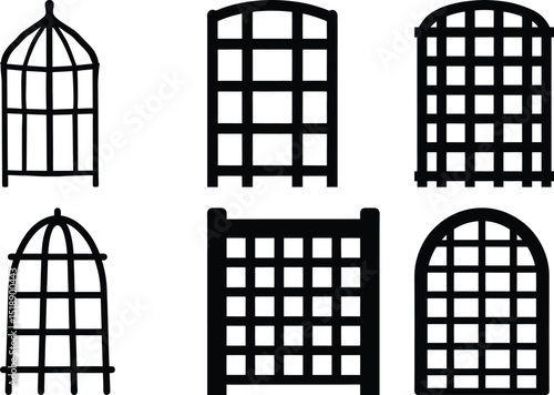 Set of Simple Black and White Illustrations of Cages with Varying Shapes