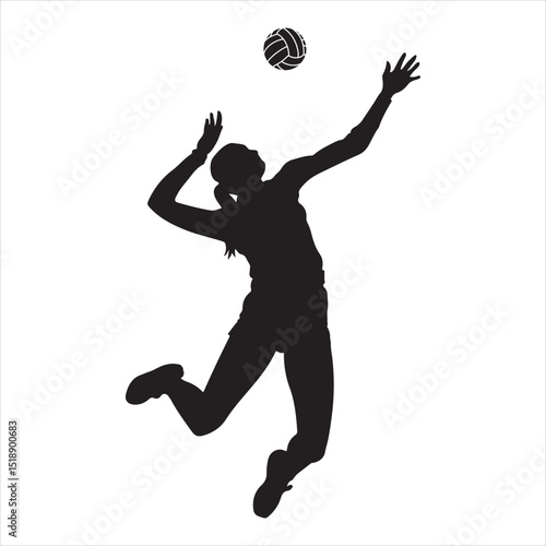 Female Volleyball Player Silhouette Spiking Ball - Sports & Athlete Icon