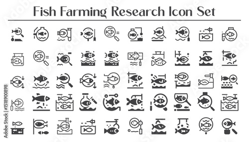 Fish Farming Research Icon Set. Simple Vector Illustration. For Website esign, Logo, App, Template, Ui, Etc. Fishing and aquaculture icons set. outline, linear, marine and symbols