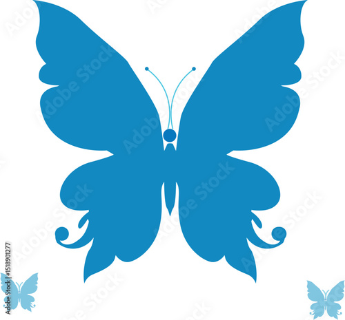 Blue butterfly on white background.