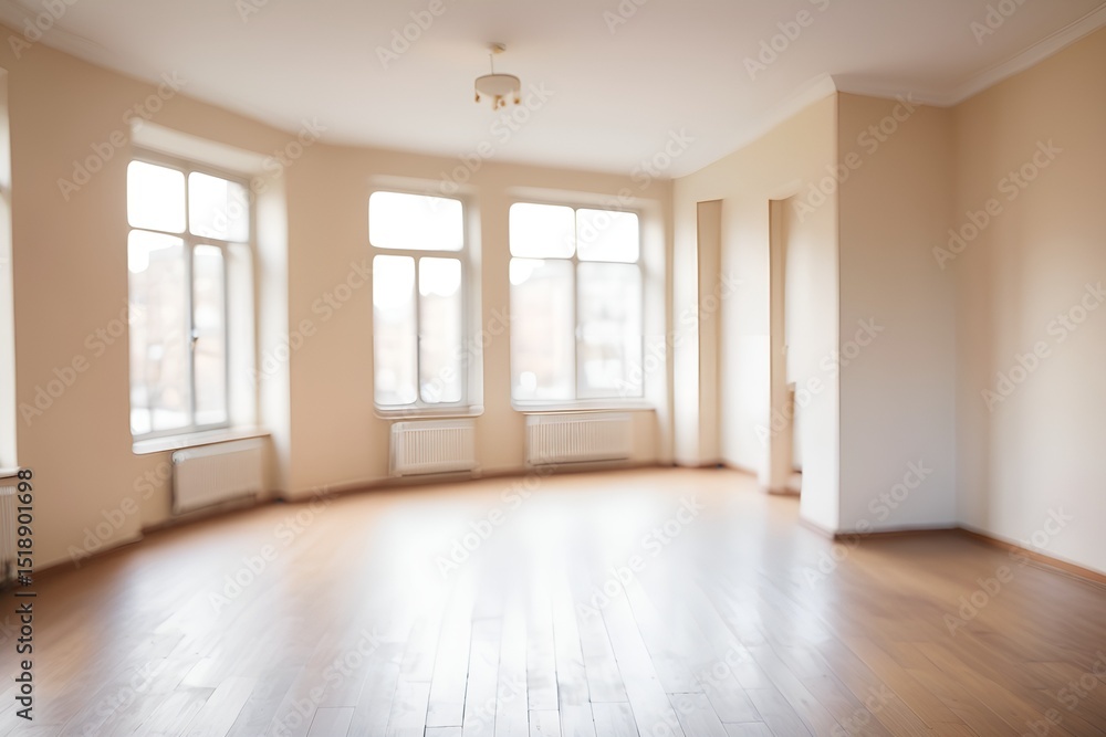Fototapeta premium Bright and airy empty room showcases natural light and hardwood flooring, promoting calm serenity.