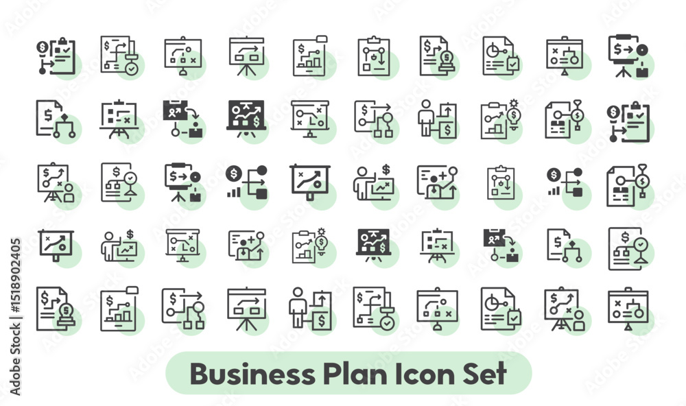 Write a business plan Icon Set. Startup line editable icon set. Containing startup, innovation, business plan, investment, launch, funding, investor, entrepreneurship, and more. Vector illustration. Write a business plan Icon Set. Startup line editable icon set. Containing startup, innovation, business plan, investment, launch, funding, investor, entrepreneurship, and more. Vector illustration.