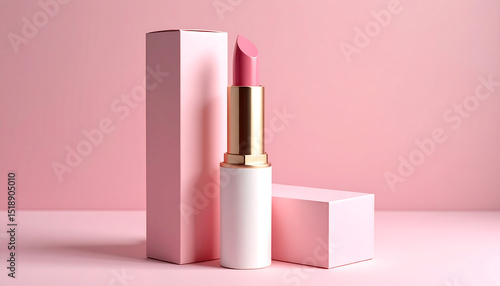 Photorealistic lipstick and box packaging mockup
