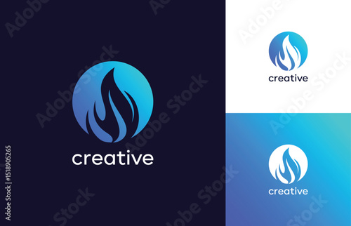 Idea fire flame blue logo inspiration 