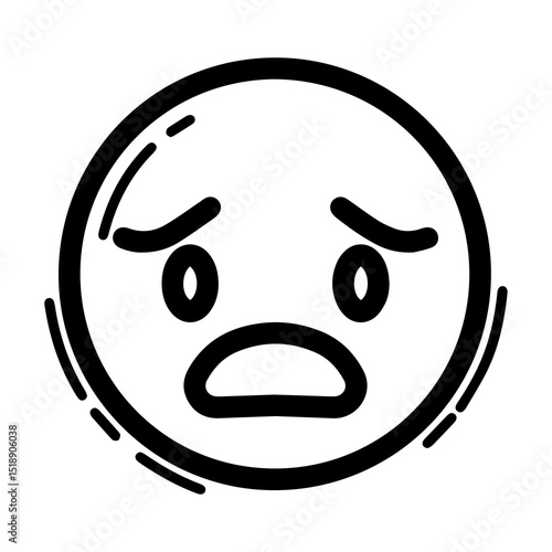 Photos Outline style drawing of a circular emoji expressing upset, sadness, or concern, shown by downcast eyes and an open, downward-curved mouth