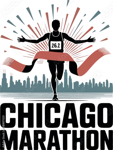 Chicago Marathon T-shirt design, Chicago Skyline Banner Graphic Background