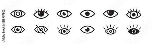 Eyes icon vector collection. Look and Vision icons.Human eye icons set. silhouette black. look, view, eye icon.Eyes open and closed Icons vectors. vector illustration eps 10.