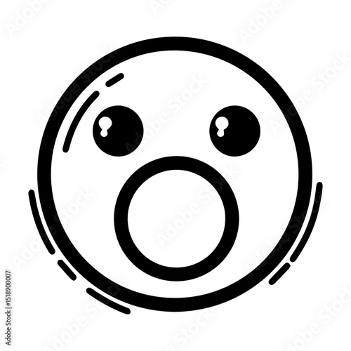 Outline style drawing of a circular emoji expressing "wow" or amazement with wide, shiny eyes and an open, circular mouth. This concept can be used to convey amazement, awe, shock, or a "wow" reaction
