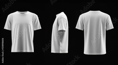 Three-view rendering of a plain white t-shirt.