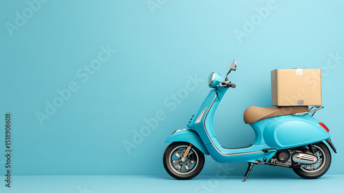 Blue delivery scooter on a light blue background, ready for urban transport 