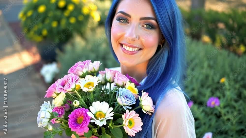 Woman holding bouquet of flowers