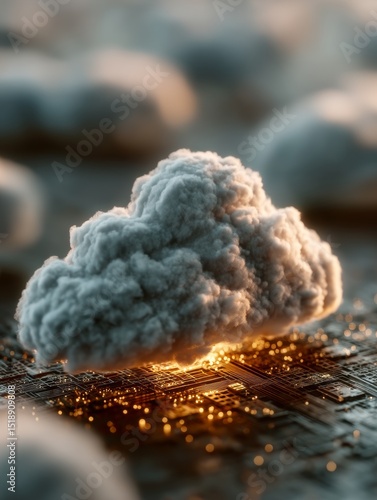 Modern Network Security Concept with Blue Holographic Elements and Cloud Technology