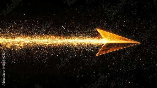 Golden arrow with a radiant, sparkling trail, glowing against a dark cosmic backdrop. Symbolizes direction, speed, and futuristic energy.