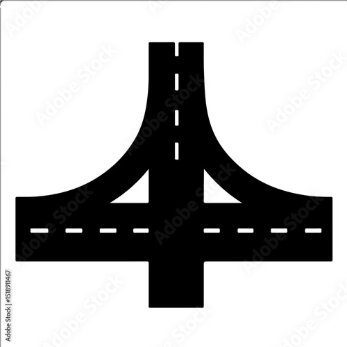 Silhouette of a highway interchange on a transparent background