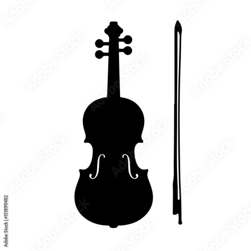 Silhouette of a violin and bow on a transparent background