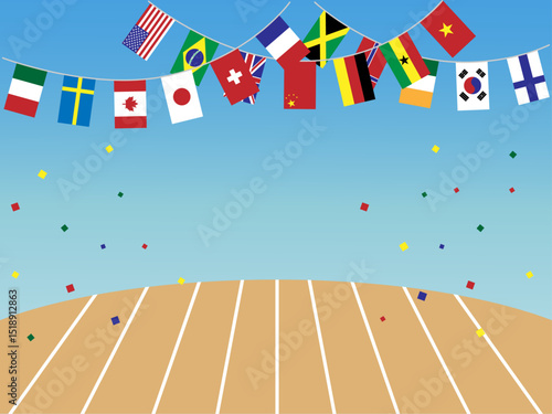 国旗がなびく運動会の背景