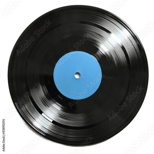 [Transparent Background PNG]Vintage Vinyl Record with Blue Label