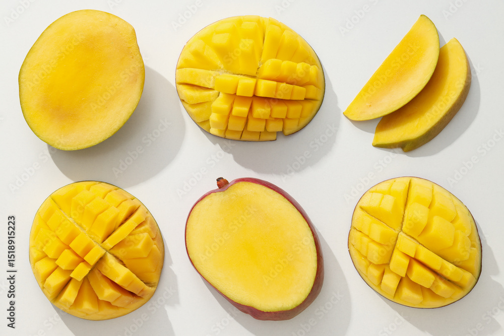 Fototapeta premium Ripe sliced mango on a white background
