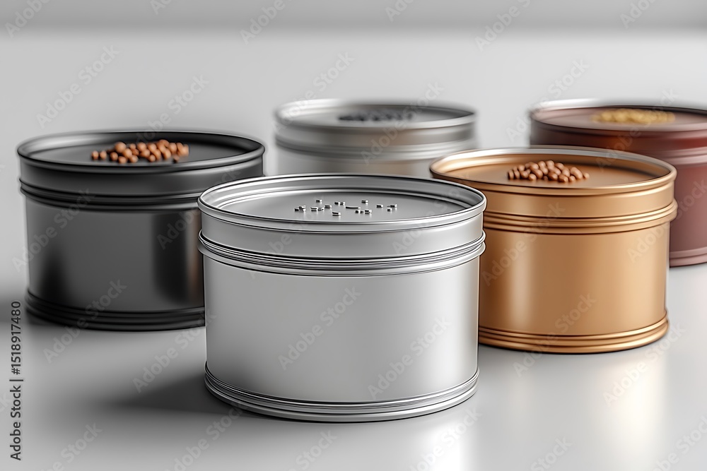 Decorative Metal Tin Mockup Set with Beads on White Surface
Decorative Metal Tin Mockup Set with Beads on White Surface