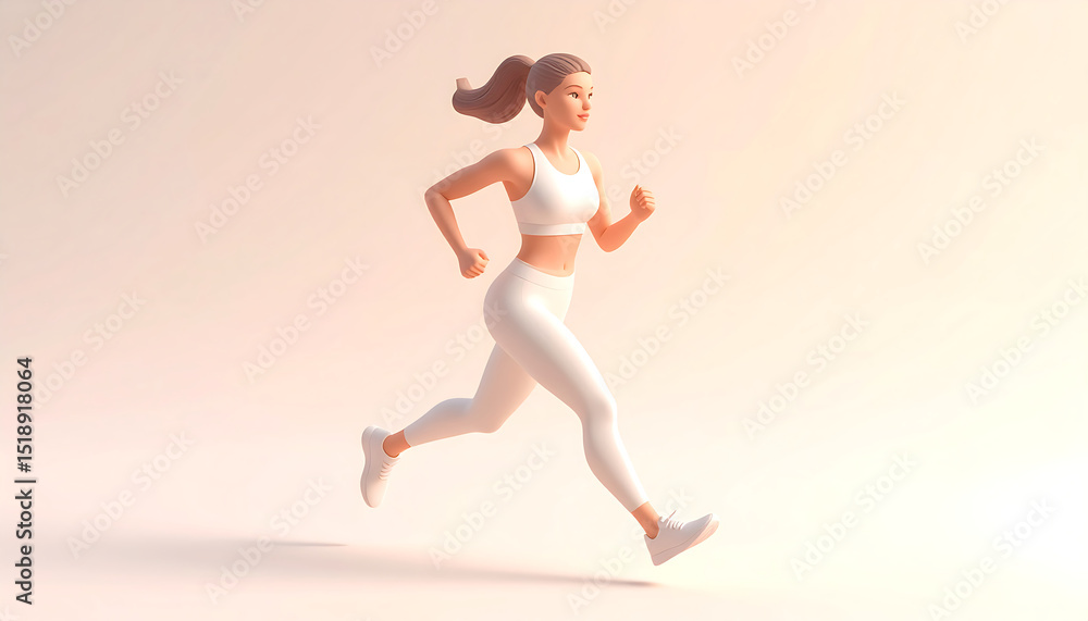Obraz premium Cute isometric 3D of a pastel A woman in a running outfit is running