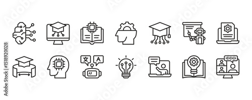 Artificial Intelligence in Education Icon Set. Vector Graphic Illustration. 