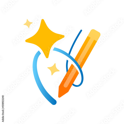 Artificial or AI powered smart correction illustration. glowing pen, strikethrough line, and sparkle icon representing intelligent text or design editing feature