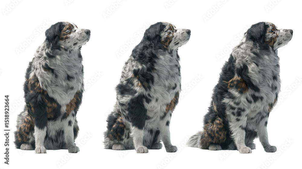 Fototapeta premium Three Adorable Dogs in Different Poses, Captivating Expressions and Unique Fur Patterns