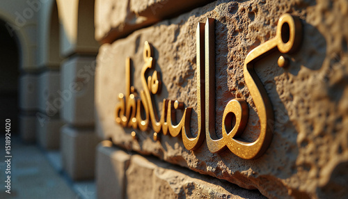 Photorealistic Arabic calligraphy for Eid al-Adha on stone wall

