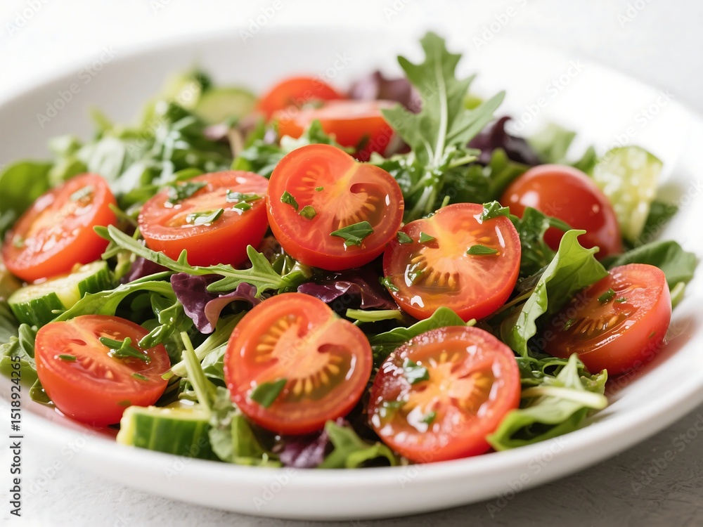 A bright, flavorful salad featuring ripe tomatoes marinated in a herb infused vinaigrette A bright, flavorful salad featuring ripe tomatoes marinated in a herb infused vinaigrette