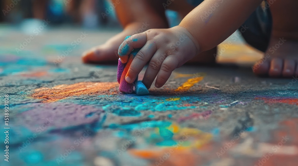 Obraz premium Toddler's Artistic Expression: Chalk Art on Pavement