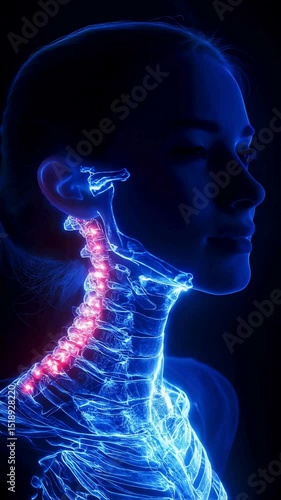 Female Cervical Spine Anatomy with highlighted pain area